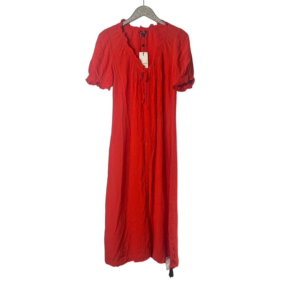 Whistles Ada Ruched Midi Dress Red
